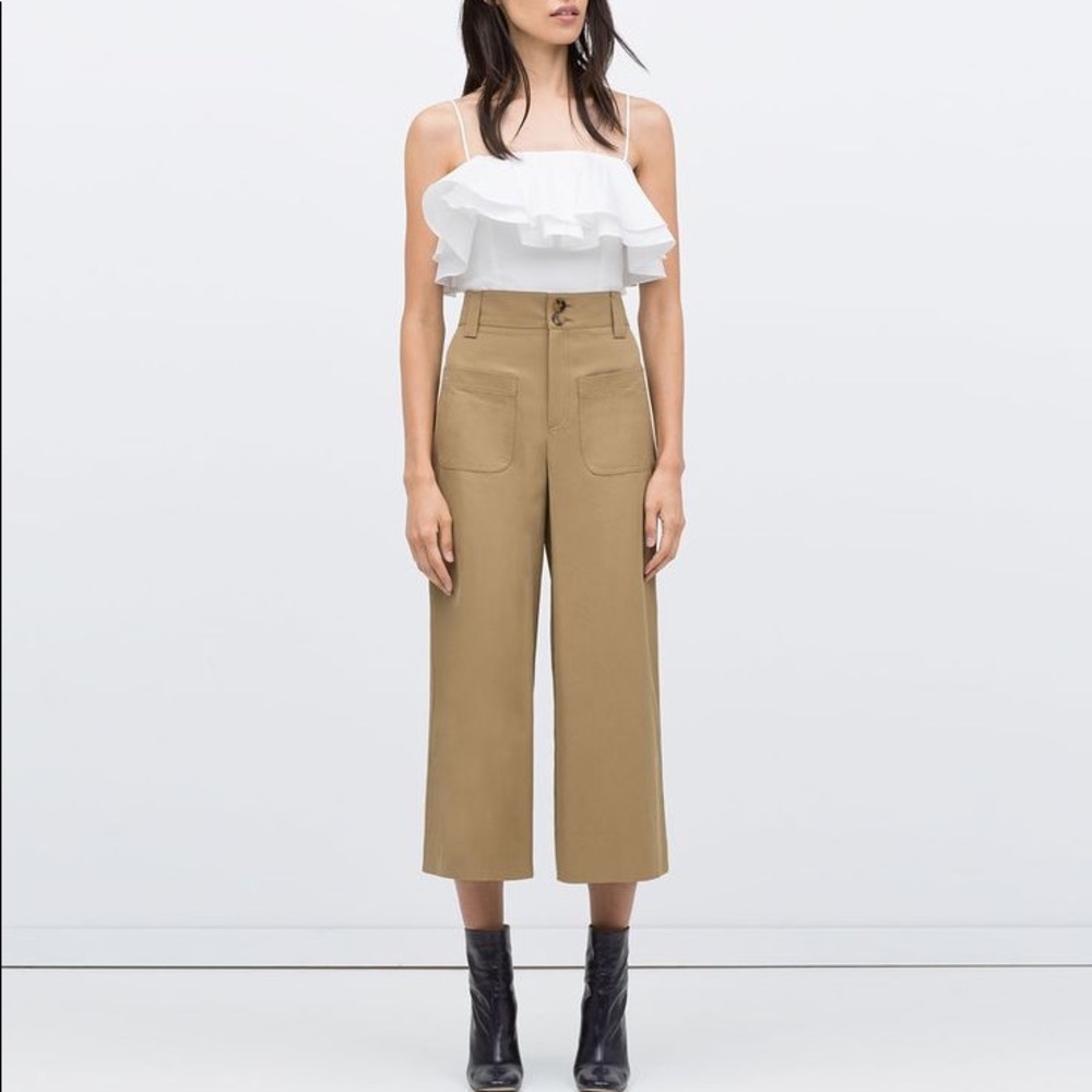 Zara White Ruffled Crop Top
